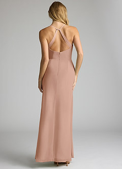 Azazie Becca Bridesmaid Dresses Champagne Rose Sheath V-Neck Chiffon Dress image5