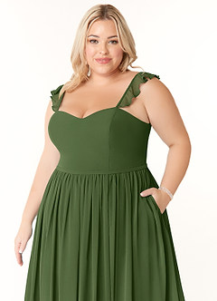 Azazie Metz Brautjungfernkleider A-Linie Herzchen Gerüscht Chiffon Kleid Olivgrün image11