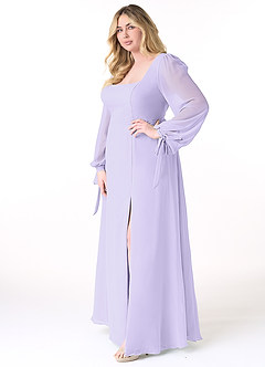 Azazie Leonia Bridesmaid Dresses Lilac A-Line Long Sleeve Chiffon Dress image10
