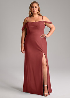 Azazie Saige Abiti da Damigella Abito Convertibile A-Line in Chiffon Spalle Scoperte Terracotta image13