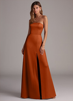 Azazie Wren Brautjungfernkleider Wandelbar A-Linie Schulterfrei Stretch-Satin Kleid Gebranntes Orange image1