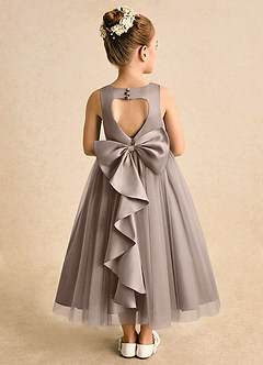Azazie Solia Flower Girl Dresses Taupe Ball-Gown Bow Tulle Dress image1