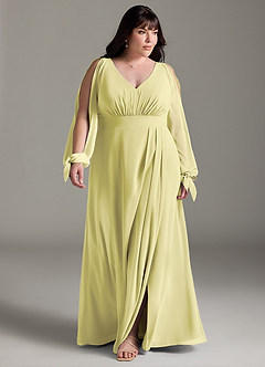 Azazie Matilda Bridesmaid Dresses Lemon Sorbet A-Line Long Sleeve Chiffon Dress image14