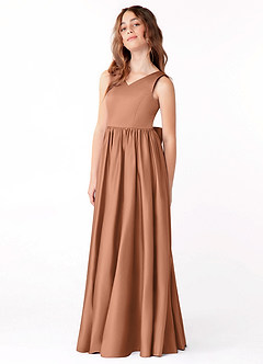 Azazie Hathaway Junior Bronzer A-Line Bow Stretch Satin Dress image4