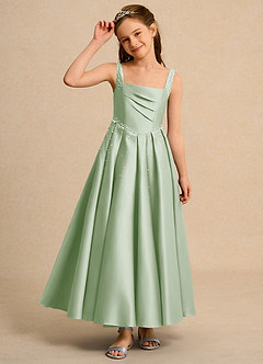 Azazie Mochi Girl Abiti da Ragazza di Fiori Abito Principessa in Raso Opaco Plissettato Verde Salvia image6