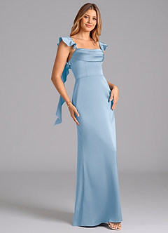 Azazie Adi Bridesmaid Dresses Powder Blue A-Line Pleated Stretch Satin Dress image5
