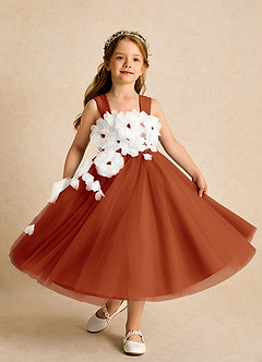 Azazie Dovey Flower Girl Dresses Paprika Ball-Gown Bow Tulle Dress image4