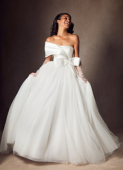 Azazie Destina Wedding Dresses Diamond White Ball-Gown Pleated Mikado Dress image6