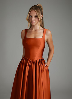 Azazie Nevaeh Bridesmaid Dresses Paprika A-Line Corset Stretch Satin Dress image3