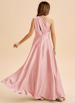 Azazie Charlize Junior Powder Pink A-Line Pleated Stretch Satin Dress image3