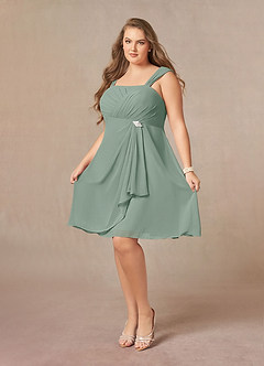 Azazie Olivia Mère de la mariée Robes Robe Trapèze en Mousseline de soie Encolure carrée plissée Sauge D'argent image10