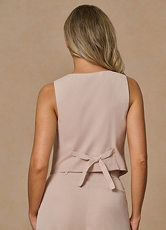 front Margaret Tan Cotton Linen Blend Vest