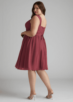 Azazie Angie Abiti da Damigella Abito A-Line in Chiffon Corsetto Merlot image12