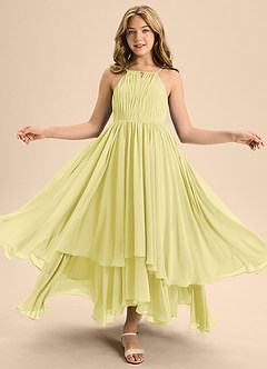 Azazie Elliora Junior Lemon Sorbet A-Line Pleated Chiffon Dress image5
