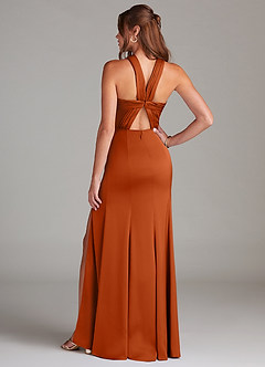 Azazie Rue Vestidos de damas de honor Vestido de Naranja Quemada de Satén Elástico de Corte en A con Plisado image7