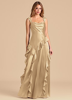 Azazie Sloane Robes de demoiselle d'honneur Robe Trapèze en Satiné métallisé Encolure en Forme de Cœur Champagne image5