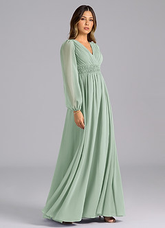 Azazie Palerma Bridesmaid Dresses Agave A-Line Long Sleeve Chiffon Dress image5