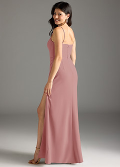 Azazie Rhoda Bridesmaid Dresses Dusty Rose Sheath Pleated Stretch Crepe Dress image2