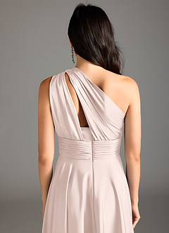 Azazie Charlize Bridesmaid Dresses Blushing Pink A-Line One Shoulder Stretch Satin Dress image8