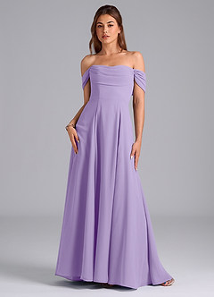 Azazie Almina Robes de demoiselle d'honneur Robe Trapèze Convertible en Mousseline de soie Épaule décolletée Lilas image3