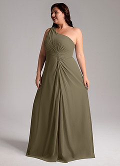Azazie Brooke Bridesmaid Dresses Willow Green A-Line One Shoulder Chiffon Dress image12