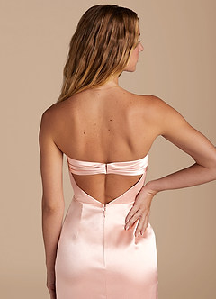 Azazie Leonis Bridesmaid Dresses Rose Gold Mermaid Pleated Metallic Satin Convertible Dress image3