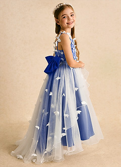 Azazie Darlina Robe Demoiselle D'honneur Fillette Robe Princesse en Tulle Dentelle Ivoire Bleu Roi image1