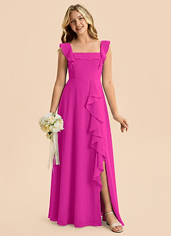 Azazie Nori Junior Fuchsia A-Line Ruched Chiffon Dress image1