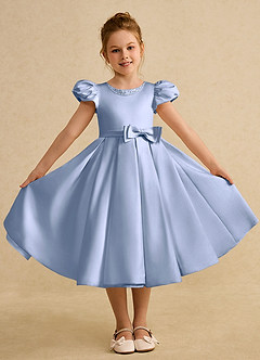 Azazie Pearl vestidos de niña de las flores Vestido de Hielo de Satin Mate de Princesa con Plisado image4