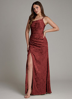 Azazie Mishka Vestidos de damas de honor Vestido de Jacquard Color óxido de Jacquard Floral de Corte Recto con Hombro unilateral image5