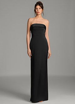 Azazie Phoenyx Bridesmaid Dresses Black Sheath Strapless Stretch Satin Dress image1
