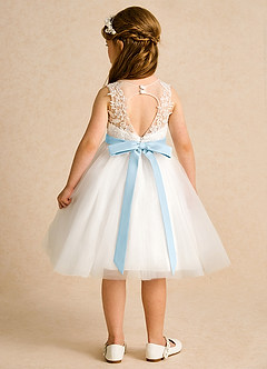 Azazie Lettie Blumenmädchenkleider Ballkleid Spitze Kleid Elfenbein Himmelblau image2