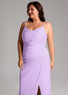 Azazie Deandra Bridesmaid Dresses Lilac Mermaid Pleated Stretch Satin Dress image12