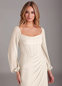 Azazie Charissa Bridesmaid Dresses White Alabaster Sheath Long Sleeve Chiffon Dress image7
