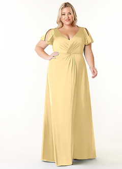 Azazie Soren Robes de demoiselle d'honneur Robe Trapèze en Satin extensible Plissée Beurre image9