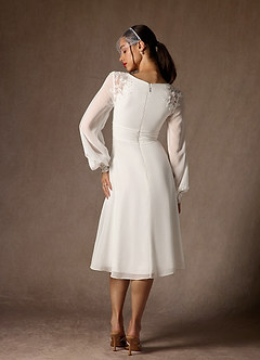 Azazie Amila At-home Try On Dresses Diamond White A-Line V-Neck Lace Chiffon Dress image2