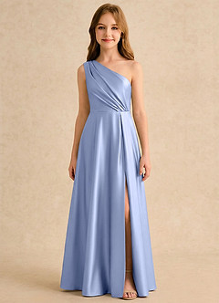 Azazie Puddles Girls Formal vestidos de niña de las flores Vestido de Hielo de Satén Elástico de Corte en A con Hombro unilateral image6