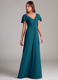Azazie Soren Abiti da Damigella Abito A-Line in Chiffon Increspato Blu Inchiostro image4