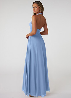 Azazie Tessie Bridesmaid Dresses Steel Blue A-Line V-Neck Pleated Chiffon Dress image2
