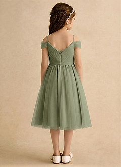 Azazie Lila Girls Formal Robe Demoiselle D'honneur Fillette Robe Trapèze en Tulle Épaule décolletée Pistache image2