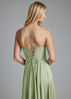 Azazie Alaia Jurken voor bruidsmeisjes Jurk van Stretch Satijn met A-Lijn Korset Stoffige Salie image2