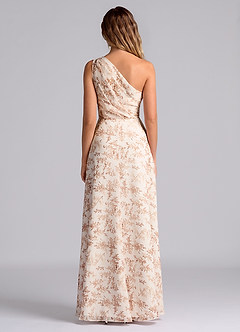 Azazie Phaedra Bridesmaid Dresses Pink Fern Floral A-Line One Shoulder Chiffon Dress image2