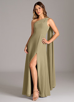 Azazie Tella Bridesmaid Dresses Moss Green A-Line One Shoulder Chiffon Dress image3