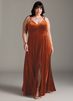 Azazie Sora Bridesmaid Dresses Burnt Orange A-Line Halter Bow Velvet Dress image7