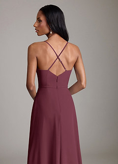 Azazie Naeem Bridesmaid Dresses Cabernet A-Line V-Neck Ruffle Chiffon Dress image7