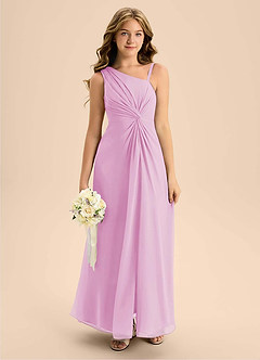 Azazie Brooke Junior Candy Pink A-Line Side Slit Chiffon Dress image1