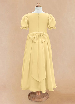 Azazie Joss Robe Demoiselle D'honneur Fillette Robe Trapèze en Mousseline de soie avec manches Beurre image7