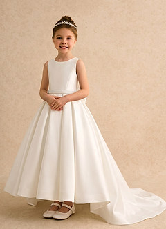 Azazie Ophelia Flower Girl Dresses Ivory Ball-Gown Bow Mikado Dress image2
