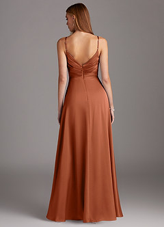 Azazie Calissa Bridesmaid Dresses Cedar Rose A-Line V-Neck Pleated Stretch Satin Dress image2