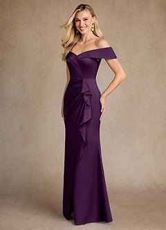 Azazie Laredo Mother of the Bride Dresses Grape Mermaid Off the Shoulder Stretch Satin Dress image2
